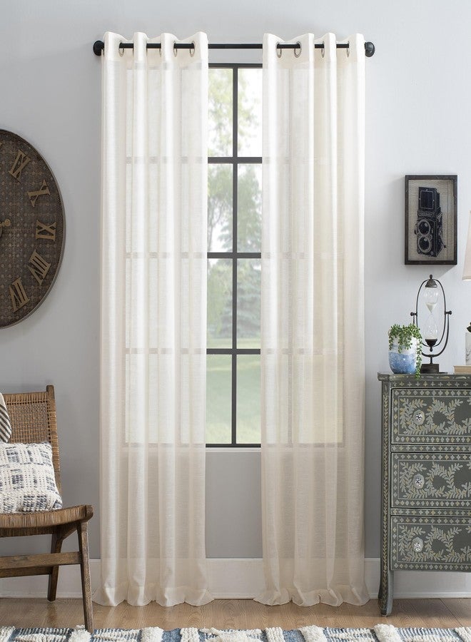 Archaeo Slub Textured Linen Blend Grommet Top Curtain, 52" x 84", Ivory - Image 1